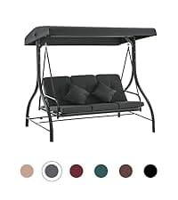 MCombo 2-3 Person Outdoor Patio Swing Chair, Convertible Canopy Hanging Swing Glider Lounge Chair, Removable Cushions, 4003 (Dark Gray)