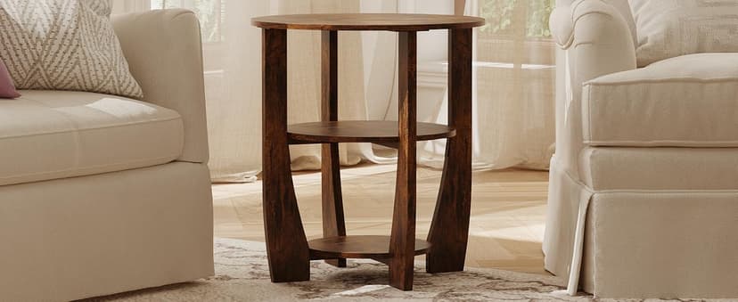 Round End Table with Storage Shelf,3 Tier Modern Side Table, Sofa Recliner Side Table,Accent Coffee Table,Nightstand for Living Room Bedroom for Small Spaces,19.7" D x 21.7" H