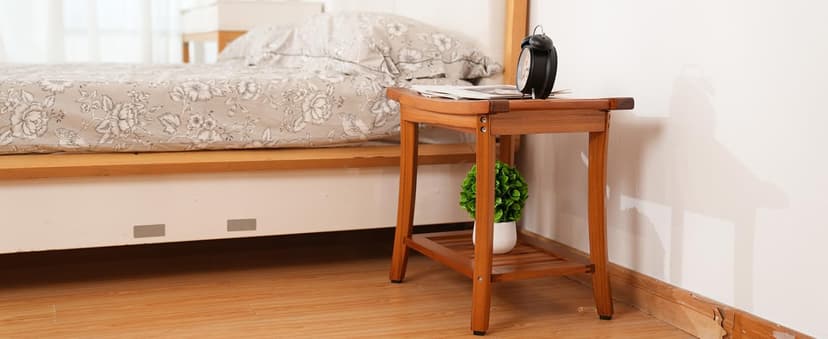 Utoplike Teak Shower Bench Seat with Handles, Portable Wooden Spa Bathing Stool with Storage Towel Shelf, 22" x 13" x 18.6", Perfect for Indoor and Outdoor Use