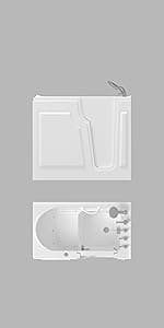 FerdY Floridian 52" Walk-in Bathtub with Right-Side Door Opening and Quick Fill and Drain System, Rectangular Soaking Bathtub in White