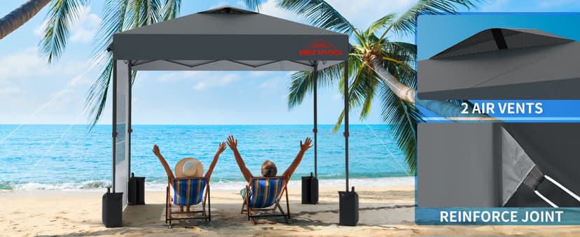 10x10 Pop Up Canopy with Sidewalls, Easy Up Canopy Tent, Heavy Duty Tents for Parties, One Person Set Up Event Tent, Grey
