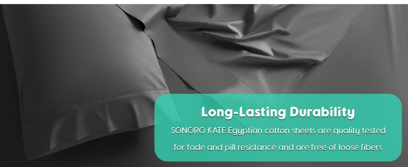 SONORO KATE 100% Egyptian Cotton Sheets Set - 1000 High Thread Count, Luxury 5-Star Hotel Sateen Bed Sheets, Soft, Breathable Long Staple Sheets, Fit up to 16" - 4 PC (Black,Queen)