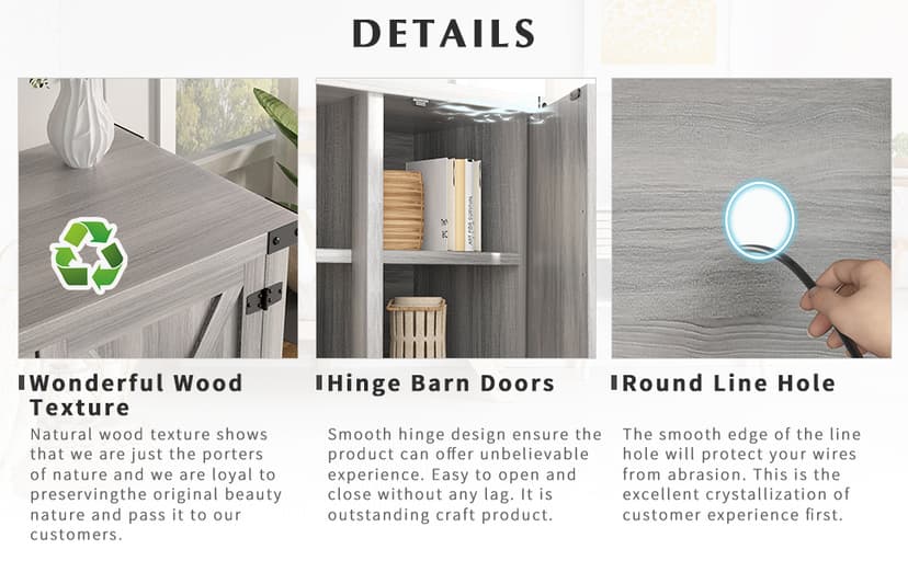 YESHOMY Modern Farmhouse TV Stand with Two Barn Doors and Storage Cabinets for Televisions up to 65+ Inch, Entertainment Center Console Table, Media Furniture for Living Room, 58 Inch, Gray Wash