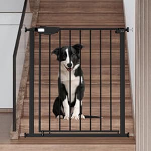 WAOWAO Triple Lock Baby Gate Extra Wide 67.32-72.04" Pressure Mounted Walk Through Swing Auto Close Safety Black Metal Dog Pet Puppy Cat for Stairs,Doorways,Kitchen