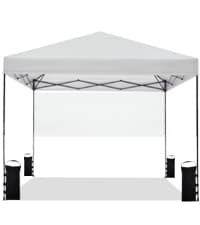 10'x10' Pop Up Canopy Tent with 1 Sidewall and 6 Pockets, One Push Setup, Instant Shade Tent with Vented Roof for Beach Patio Outdoor, Case, 8 Stakes, 4 Ropes, 4 Sandbags (White)