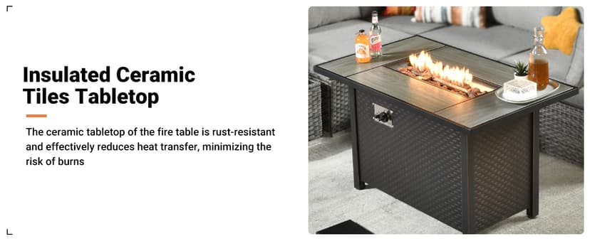 ovios 11 Piece Outdoor Patio Furniture Set with Fire Pit Table,Conversation Sectional Wicker Couch with Swivel Chairs,Modern Outside Sofa for Balcony Backyard, Dark Grey