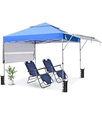 CROWN SHADES 10x10 Pop Up Canopy with 1 Side Wall - Beach Tent with One Push Setup - Outdoor Sun Shade for Events, Parties, Camping - Gazebo with STO-N-Go Cover Bag (White)