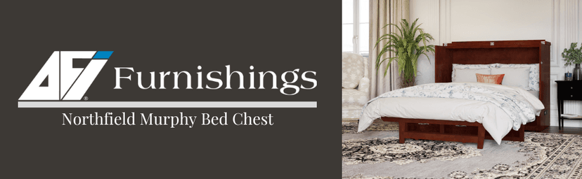 AFI, Northfield Queen Murphy Bed Chest with 6" Mattress, Storage Drawer & Built-in USB Charger, Light Toffee