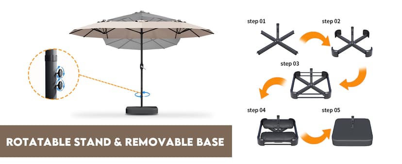 15ft Patio Umbrella with Base,Large Outdoor Double-Sided Rectangle Umbrella with Crank Handle, Market Umbrella for Poolside Garden Deck Backyard Beach Pools, Beige