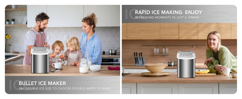MAXEVE Ice Maker Countertop, 34LBs/24H Ice Machine, 2 Bullet Size, Fast Making 9Cubs in 5 Mins, Portable Ice Maker Machine with Self Cleaning, Ice Basket, Ice Scoop for Home/Office/Bar (Silver)