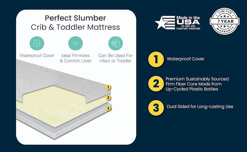 Serta Perfect Slumber Dual Sided Crib and Toddler Mattress - Waterproof - Hypoallergenic - Premium Sustainably Sourced Fiber Core -GREENGUARD Gold Certified (Non-Toxic) -7 Year Warranty - Made in USA