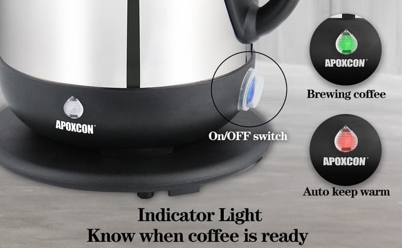Electric Coffee Percolator Stainless Steel Coffee Maker with Clear Brew Progress Knob and No-Drip Spout Auto Keep Warm & Cordless Serving Coffee pot with On/OFF Switch Fast Brew (10 Cup)
