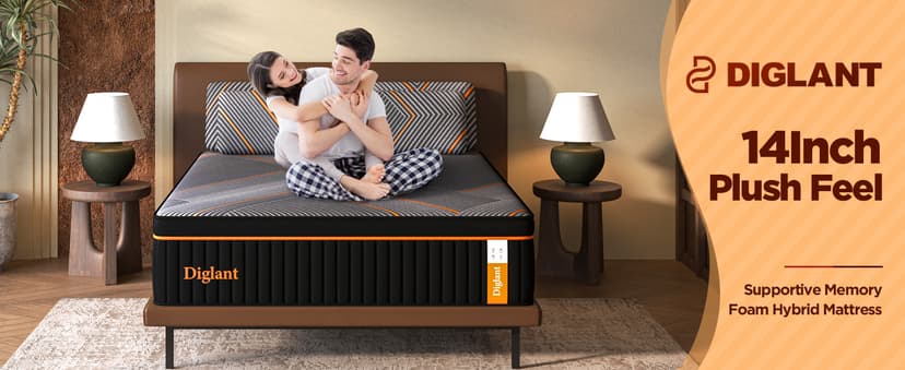 Queen Mattress, 14 Inch Plush Hybrid Mattress Memory Foam with Individually Pocket Springs Queen Size Mattress in Box, Plush Mattress for Pressure Relief,CertiPUR-US Certified,Edge Support