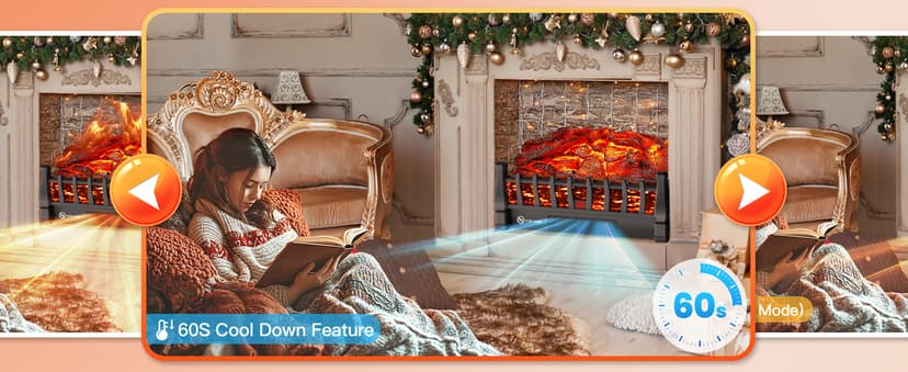 Electric Fireplace Logs Inserts Heater with Infrared Remote Controller 5 Flame Brightness 24 H Timer Overheating Protection for Home and Office Decor Black