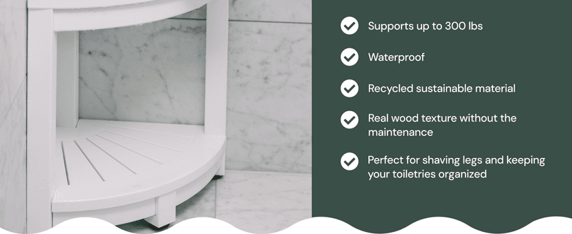 Waterproof Corner Shower Stool - Brown Waterproof Shower Bench for Shaving Legs & to Sit On - Easily Assembled Corner Bench & Shelf - Restroom Organizer - Bathroom Stool