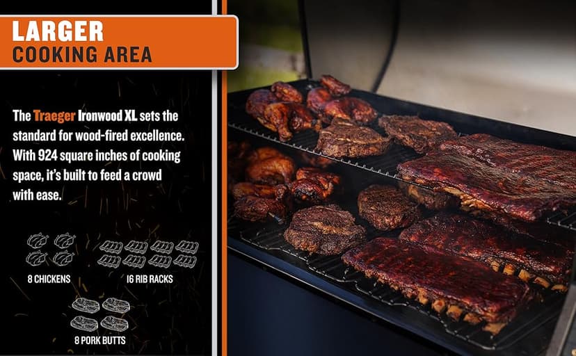 Traeger Ironwood XL Wood Pellet Smoker Grill, 924 Sq In Cooking Area, WiFIRE Smart Temperature Control, Up to 500 Degrees, Super Smoke Mode, 6 in 1 Outdoor BBQ Electric Smoker and Grill