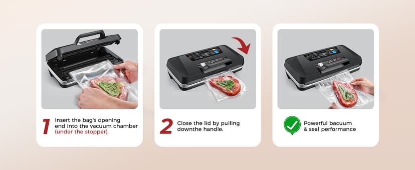 95kpa Vacuum Sealer Machine,Commercial Full Automatic Food Sealer,Powerful Sealing System with Double Heat Seal,Built-in Cutter&Bags Storage,1 Bag Rolls and 10 pcs Pre-cut Bags