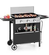 Captiva Designs Propane Gas Grill and Charcoal Grill Combo with Side Burner & Porcelain-Enameled Cast Iron Grate, Dual Fuel BBQ Grill for Outdoor Events & Backyard Barbecue, 690 SQIN Cooking Area