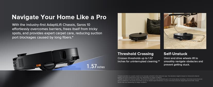 roborock Saros 10 Robot Vacuum and Mop, 22,000Pa Suction, AI Obstacle Avoidance, 3.14-inch Ultra Thin, Intelligent Dirt Detection, Zero Tangling Main Brush, Hot Water Mop & Dock Self Cleaning