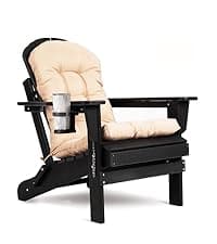 nalone Folding Adirondack Chairs Set of 2 with Cushions and Cup Holder, HDPE Plastic Oversized Patio Chair Weather Resistant, Used in Outdoor, Fire Pit, Deck, Garden, Campfire Chairs (Black)
