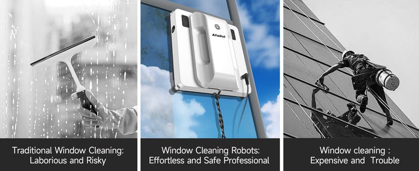 AlfaBot Window Cleaning Robot, 4500PA High Suction Power Window Cleaner with Dual Water Spray,3.0 Path Planning, Edge Detection Technology,Perfect for High-Rise Windows, Big Glass