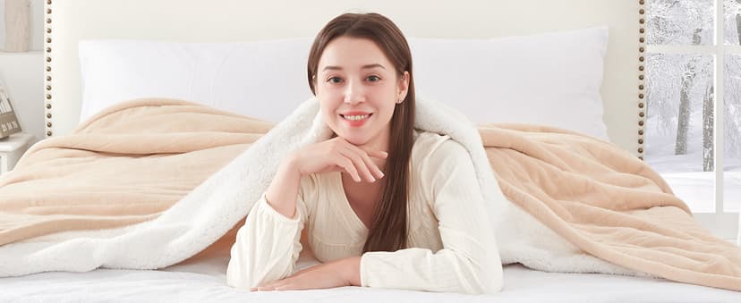 Sealy Electric Blanket Twin Size, Flannel & Sherpa Heated Blanket with 10 Heating Levels & 1-12 Hours Auto Off, Machine Washable, Beige, 62x 84 Inch