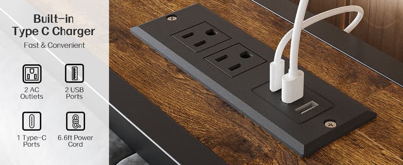 OLEVS Full Bed Frame with Headboard, Metal Platform Bed Full Size with 2-Tier Storage, LED Light & Charging Station Type C, No Box Spring Needed