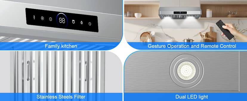 30 Inch Under Cabinet Range Hood with 1200CFM Powerful Suction,Stainless Steel Ducted Vent Hood with 4 Speeds,Smart Touch Panel, 3W LED Lights, Quiet Kitchen Exhaust Hood,18B-E30