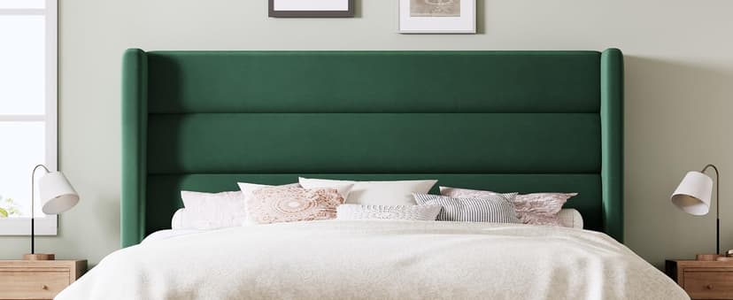 Allewie Queen Size Platform Bed Frame with Velvet Upholstered Wingback Headboard, No Box Spring Needed, Under Bed Storage Space, Strong Wooden Slats, Modern Mattress Foundation, Easy Assembly, White