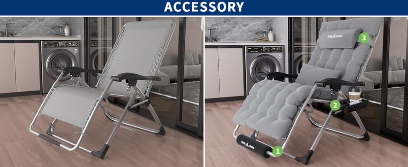 UDPATIO Oversized Zero Gravity Chair 33In XXL Patio Reclining Chair with Cushion, Outdoor Folding Recliner with Pillows|Cup Holder|Foot Rest|Padded Headrest, Black, Support 500LB