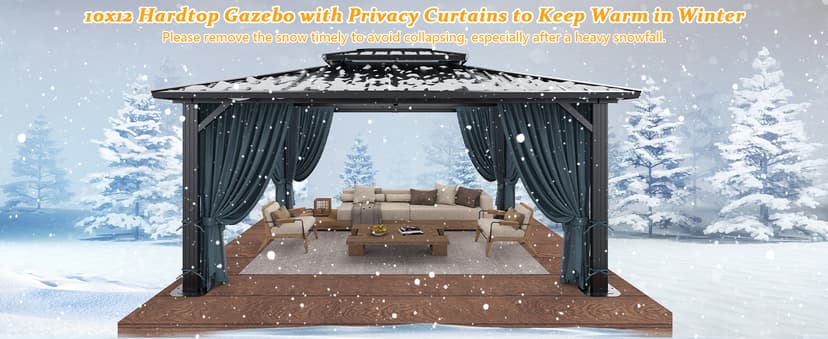 HOTEEL 10x12 Hardtop Gazebo Hot Tub Gazebo with Flame-Retardant Curtain Netting, Heavy Duty Pavilion with Galvanized Steel Double Roof, Aluminum Frame Outdoor Canopy for Patio, Party (2025 Upgraded)