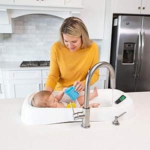 4moms Cleanwater Tub, 3-in-1 Grow-with-Me Baby Bathtub with Digital Thermometer for Newborns to Toddler, Assembled in The USA