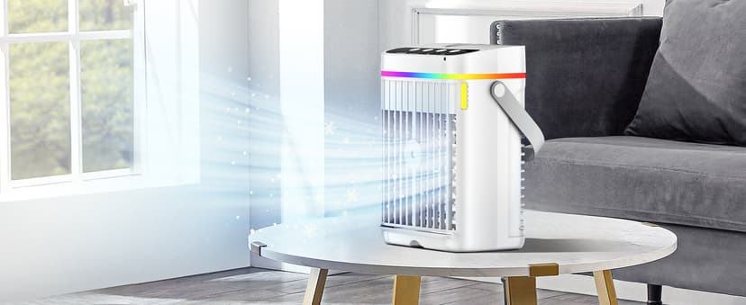Portable Air Conditioners,1200ML Cooling fan Mini Air Conditioner with Remote Control,3 Wind Speed & 7 LED Light,3 Cool Mist& 1-3H Timer,Personal Air Conditioner Evaporative Air Cooler for Room/Office