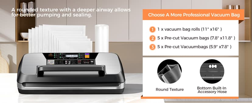 95kpa Vacuum Sealer Machine, Commercial Full Automatic Food Sealer, Food Vacuum Sealing Machine with Cutter, 10 Pre-cut Bags & Bag Rolls and Accessory Hose, Fully Starter Kits, Black