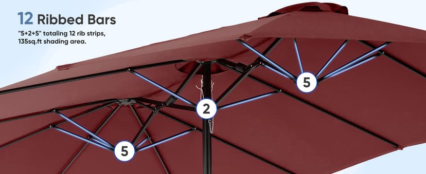 Sweetcrispy 15ft Large Patio Umbrella with Base Included, Rectangle Table Umbrella Outdoor Patio, Outside Umbrellas for Deck, Market, Backyard