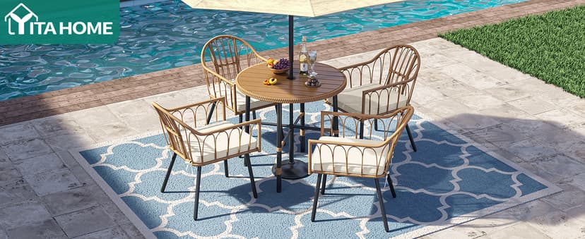 YITAHOME 5 Pieces Outdoor Patio Dining Table Chair Set,Wicker Patio Dining Set,Outdoor Rattan Dining Table Set for Patio, Backyard, Balcony, Garden (with Umbrella Hole)