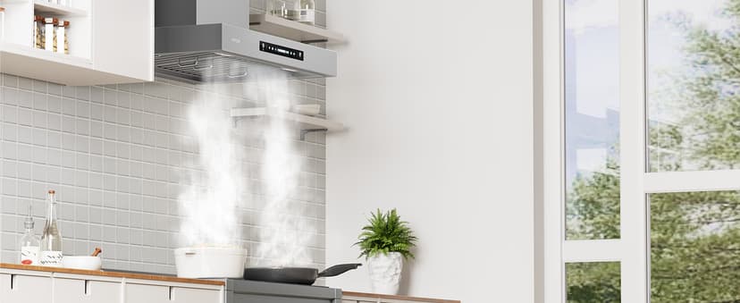 IKTCH 36-Inch Wall Mount Range Hood, 900 CFM Ducted Vent Hood with 4-Speed Fan, Gesture Sensing & Touch Control, Stainless Steel Kitchen Chimney Vent with Adjustable LED Lights