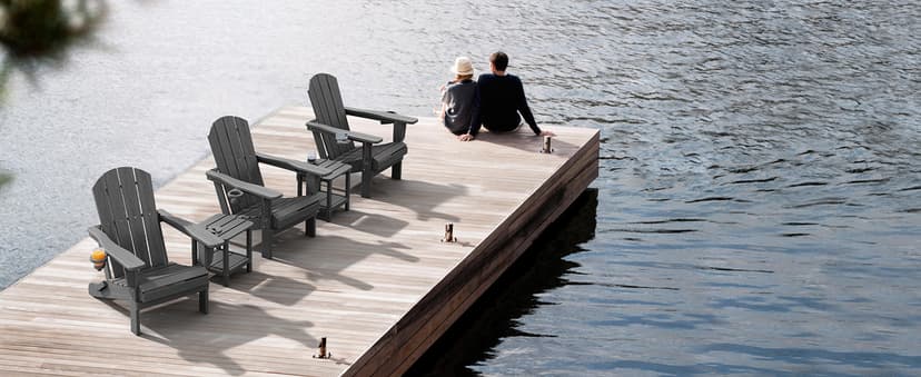 SERWALL Foldable Adirondack Chair, HDPE Adirondack Chair with Wood-Texture-Gray