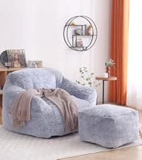 LITA Lazy Chair with Ottoman, Modern Accent Leisure Upholstered Lazy Sofa Armchair, Contemporary Lounge Reading Chair with Armrests and a Side Pocket for Living Room, Bedroom & Small Space, Dark Grey