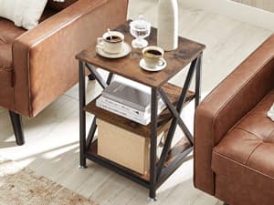 End Tables Living Room Set of 2, 16" D x 16" W x 24" H, Indoor End Tables Living Room with Storage Shelf, Square End Table Set of 2, X-Shaped Night Stands for Bedroom, Farmhouse Wood Side Tables