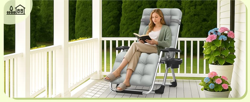 Suteck Zero Gravity Chair, Reclining Camping Lounge Chair w/Removable Cushion, Upgraded Lock and Cup Holder, Reclining Patio Chairs Folding Recliner for Indoor and Outdoor