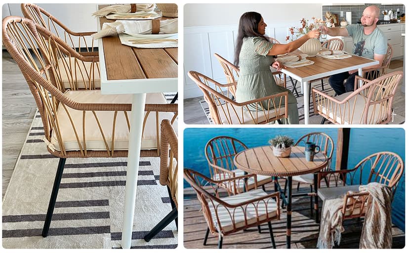 YITAHOME 4 Pieces Rattan Wicker Dinning Chairs, Outdoor Indoor Patio Furniture Set with Cushion and Curved Back All Weather Bistro Chair for Garden Backyard Porch Poolside Restaurant (Beige)