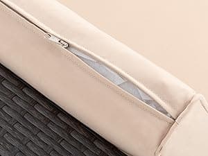 Vongrasig 5 Piece Patio Furniture Sets, All-Weather Brown PE Wicker Outdoor Couch Sectional Set, Small Conversation Set for Garden/Patio w/Ottoman, Glass Table, Red Pillow, Beige