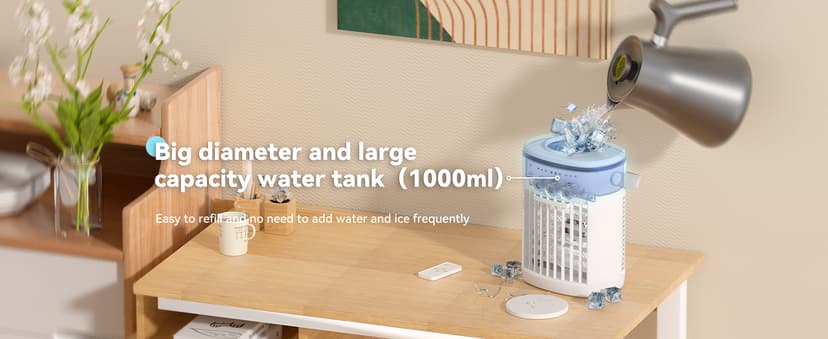 Portable Air Conditioner,Cooling Fan with 3 Speeds &3 Modes,2-8H Timer,1000ml Water Tank, Remote Control,4 in 1 Humidifier, Air Conditioner,Fan,Night Light,Evaporative Air Cooler for Home,Office
