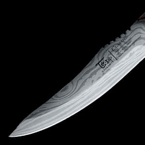 Steak Knives Set of 6, 4.8 Inch High-Carbon Japanese Stainless Steel Non-serrated Steak Knife with Wood Handle, Damascus Pattern Full Tang Design, Razor-Sharp Dinner Knives with Gift Box