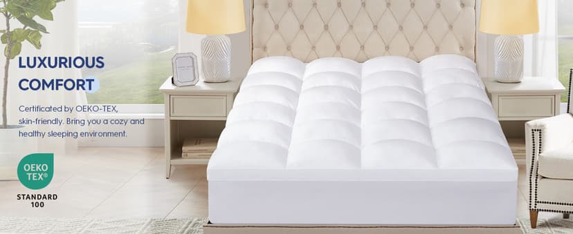 ELEMUSE King Mattress Topper for Back Pain, Extra Thick Mattress Pad Cover, Plush Soft Pillowtop with Elastic Deep Pocket, Overfilled Down Alternative Filling