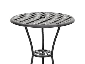 NUU GARDEN Bistro Set 3 Piece Outdoor Cast Aluminum Patio Bistro Set Patio Table and Chairs Set of 2 with Umbrella Hole and Gray Cushions, Black