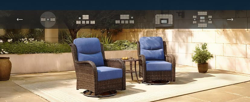 HILLGA Luxury Patio Furniture Set with 6-inch Thick Cushion, Outdoor Couch and High Back Swivel Rocker Patio Chairs, 7PCS Wicker Conversation Set for Deck Yard and Poolside, Blue (V2)
