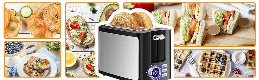 Toaster 2 Slice Wide Slot Toaster Best Rated Prime Displav Smart Toasters with LCD Digital Countdown Timer and Bagel/Defrost/Cancel/Reheat Function