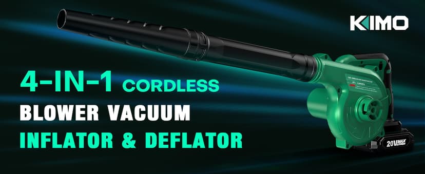 K I M O. Cordless Leaf Blower Vacuum Combo 4 in 1, 3 Nozzles &3 Modes for Inflation & Deflation, Extended Tube & Variable Speed, 20000RPM 150MPH, 2x2000mAh Battery Powered Leaf Blowers for Lawn Care
